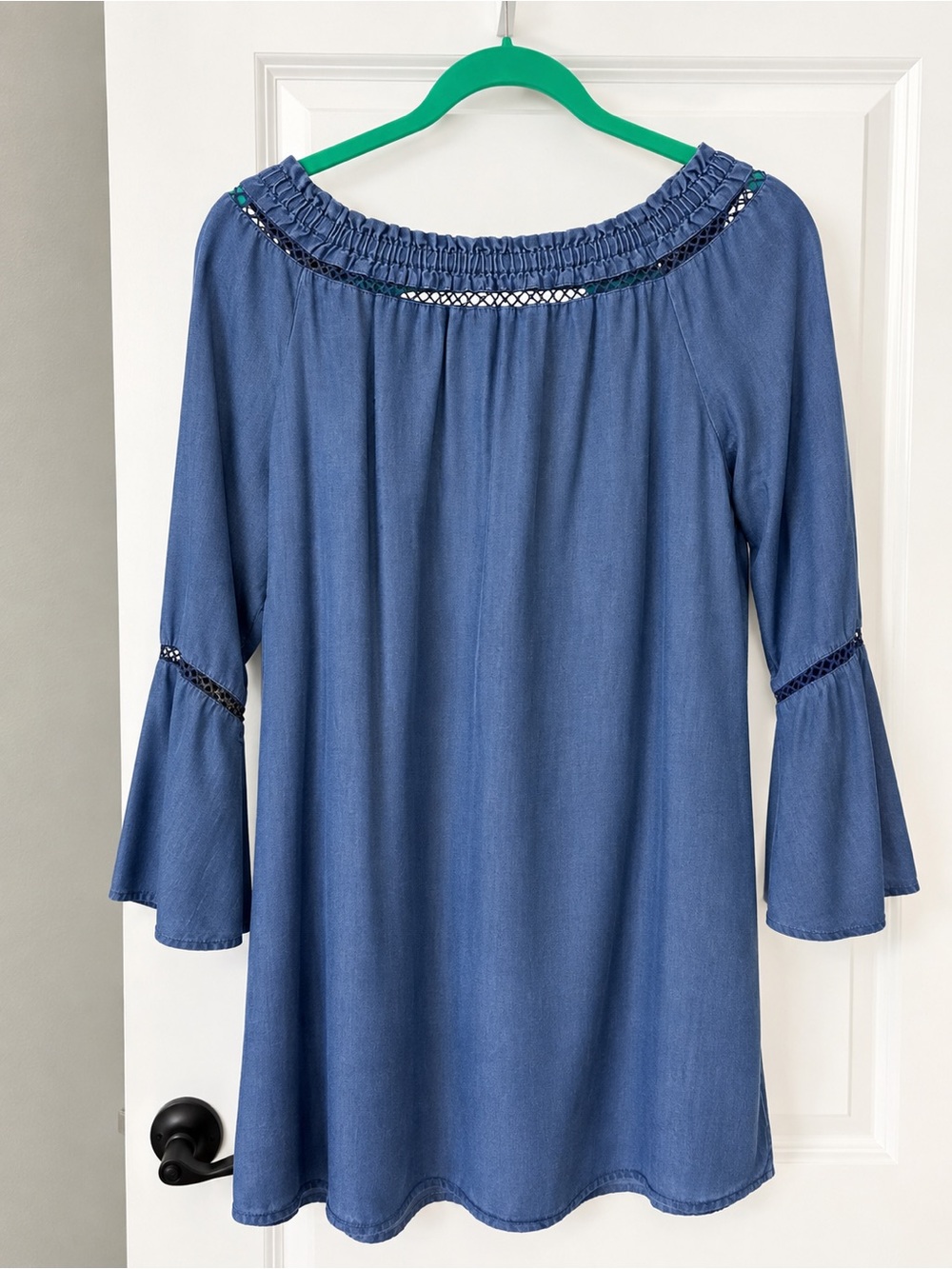Du Jour Denim-Blue Off-the-Shoulder Bell Sleeve Tunic